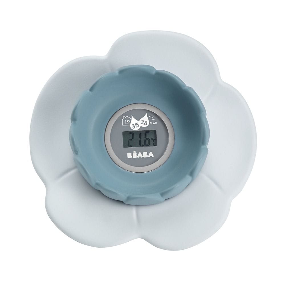 Beaba Lotus Multi Functional Bath Thermometer 0+ Months, Safe And Playful Design, Fully Automatic Operation, Dual Temperature Monitoring - Green/Blue