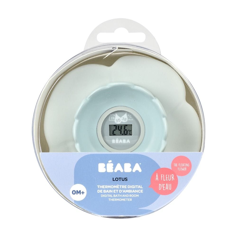 Beaba Lotus Multi Functional Bath Thermometer 0+ Months, Safe And Playful Design, Fully Automatic Operation, Dual Temperature Monitoring - Green/Blue