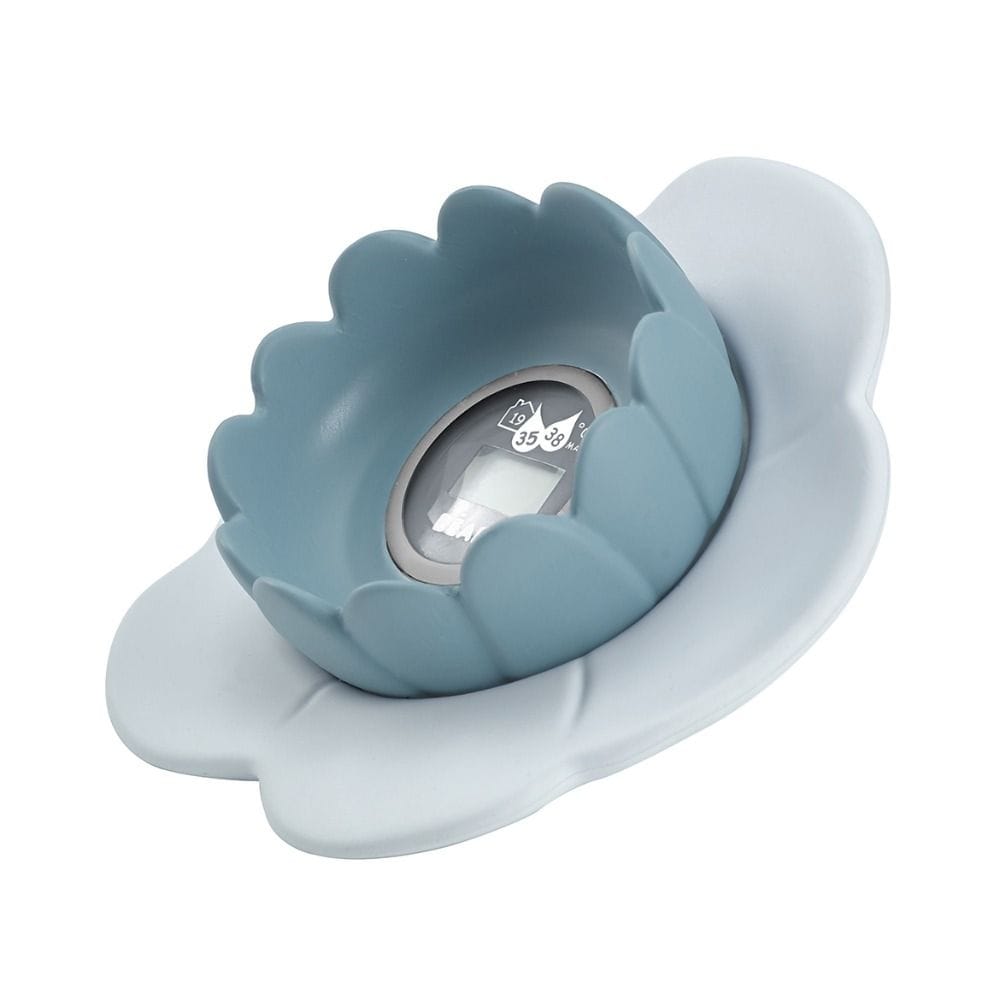 Beaba Lotus Multi Functional Bath Thermometer 0+ Months, Safe And Playful Design, Fully Automatic Operation, Dual Temperature Monitoring - Green/Blue