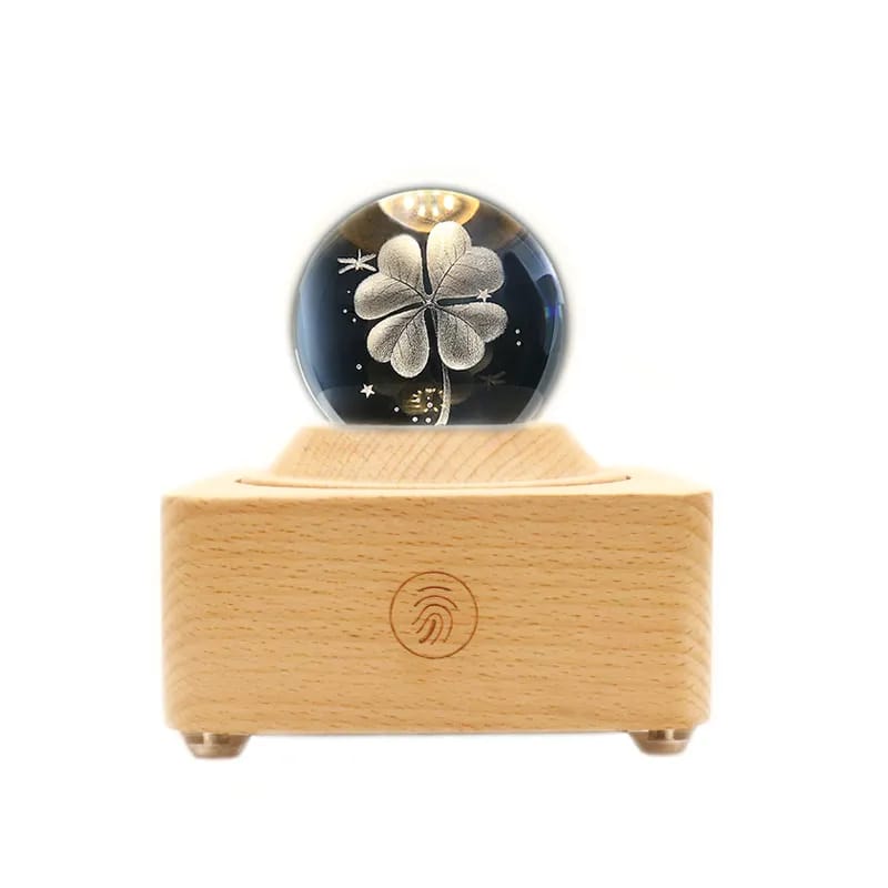 Home Tree Crystal Ball Bluetooth Speaker, Four Leaf Clover Projector Night Lamp, 1200mAh Rechargeable Battery, LED Ambient Light, Portable Music Box