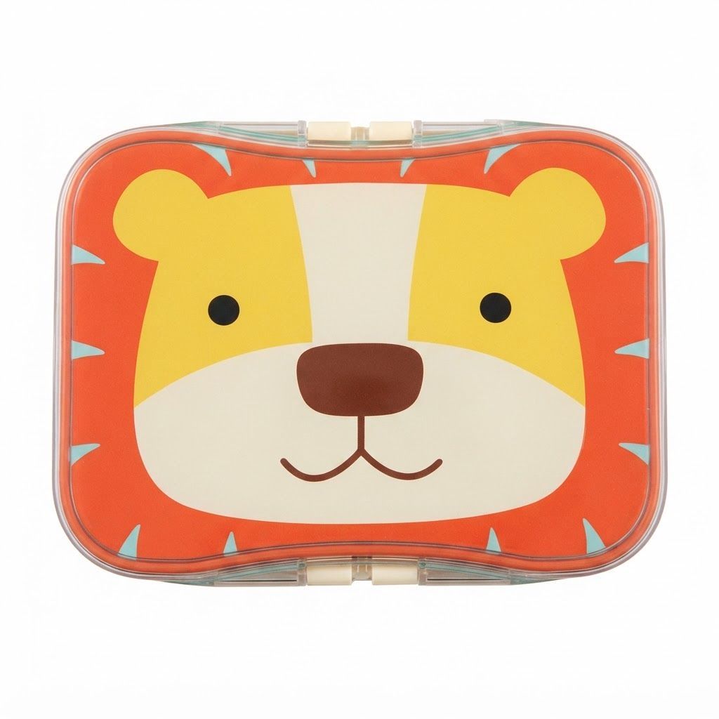 طقم غداء Skip Hop Zoo بتصميم الأسد +3 سنوات، سعة 700 مل، مشابك سهلة الفتح بأشكال مرحة، تصميم مانع للتسرب، آمن للغسل في غسالة الصحون - متعدد الألوان