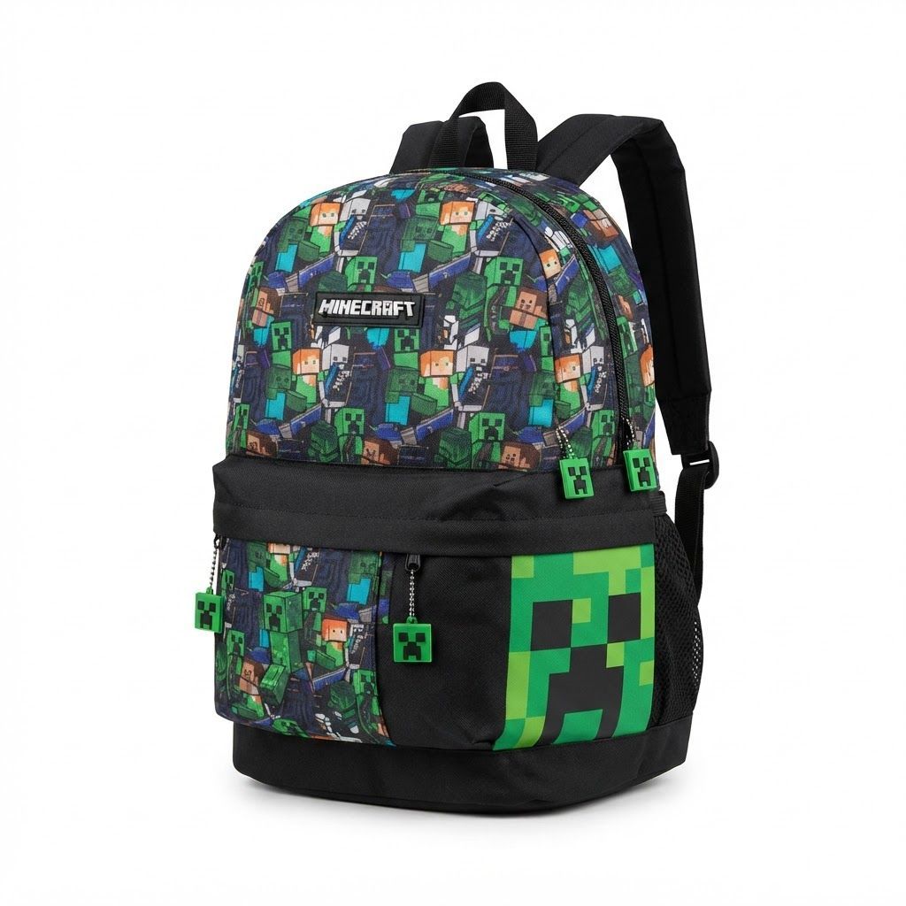 Minecraft Kids Backpack, Steve & Creeper Black School Rucksack for Boys & Girls, Official Gaming Backpack