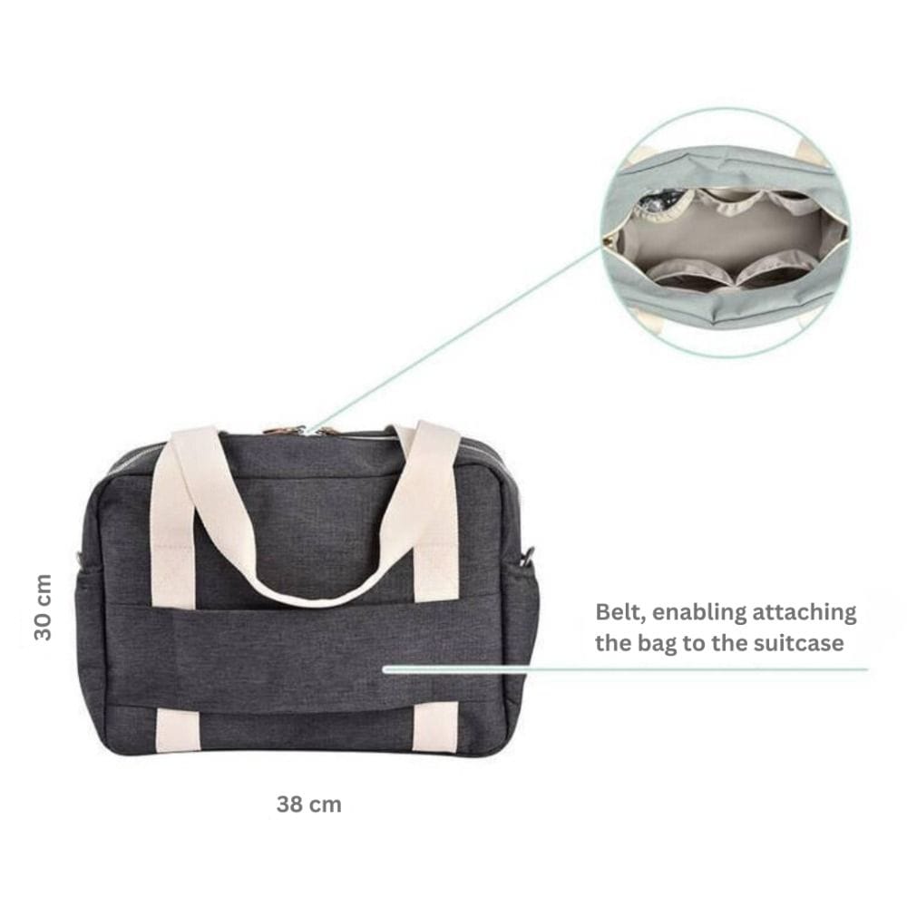 Beaba Paris Changing Bag, Facilitates Storage And Organisation, Built-in Pram Attachment System, Strap And Cotton Shoulder Handle - Light Mist