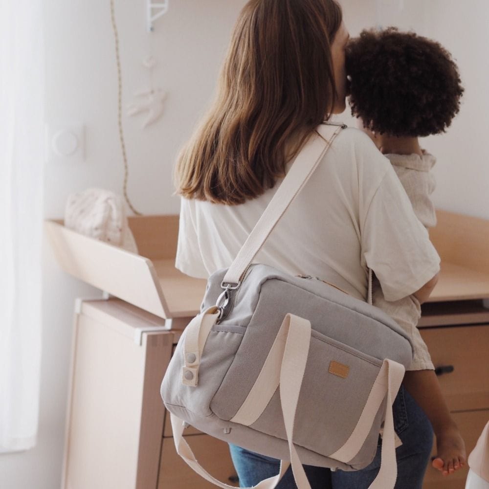 Beaba Paris Changing Bag, Facilitates Storage And Organisation, Built-in Pram Attachment System, Strap And Cotton Shoulder Handle - Light Mist