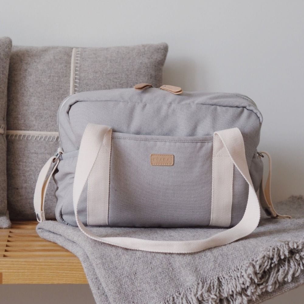 Beaba Paris Changing Bag, Facilitates Storage And Organisation, Built-in Pram Attachment System, Strap And Cotton Shoulder Handle - Light Mist