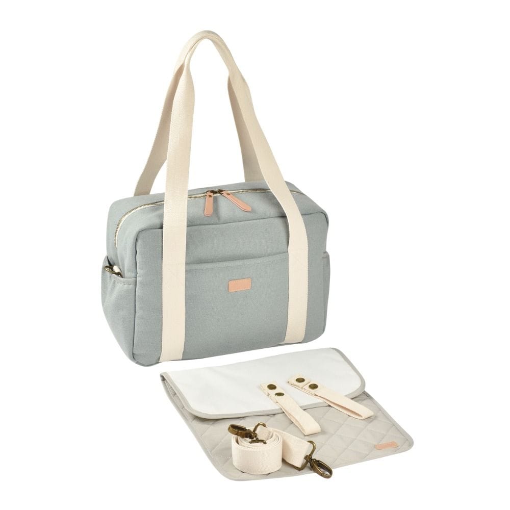 Beaba Paris Changing Bag, Facilitates Storage And Organisation, Built-in Pram Attachment System, Strap And Cotton Shoulder Handle - Sage Green