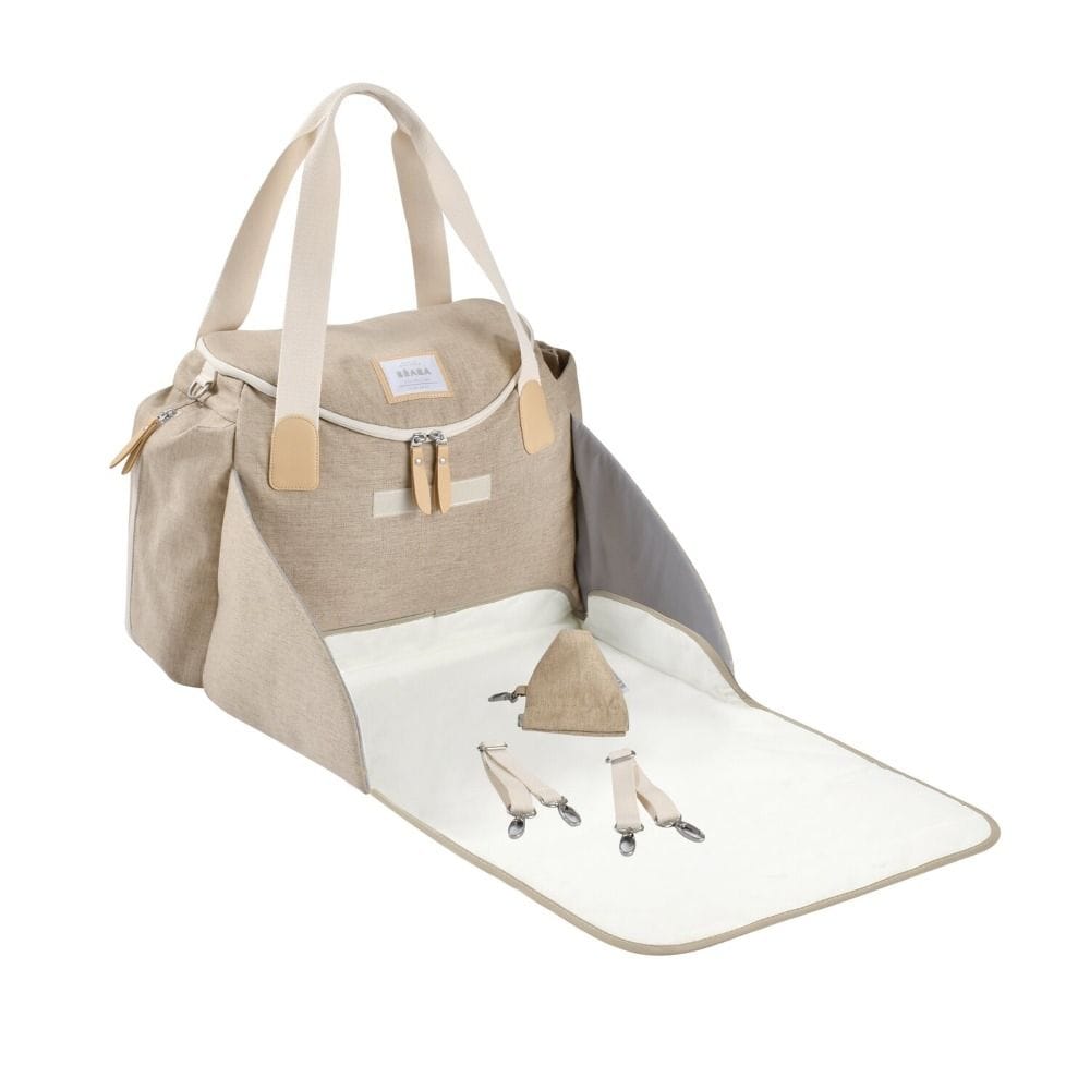 Beaba Sydney II Eco Changing Bag, 21L Capacity, Shoulder Strap, Removable Changing Mat, Multiple Pockets - Clay Soil