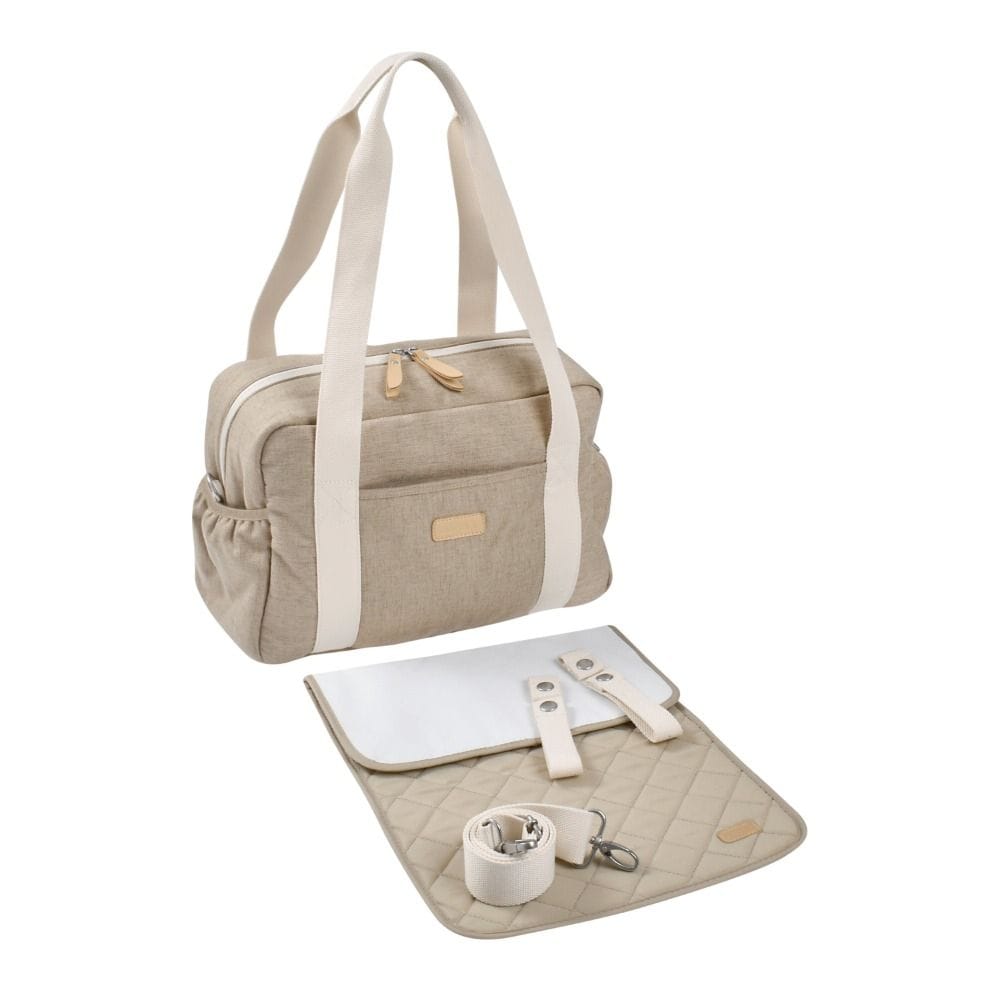 Beaba Paris Changing Bag, Facilitates Storage And Organisation, Built-in Pram Attachment System, Strap And Cotton Shoulder Handle - Eco Clay