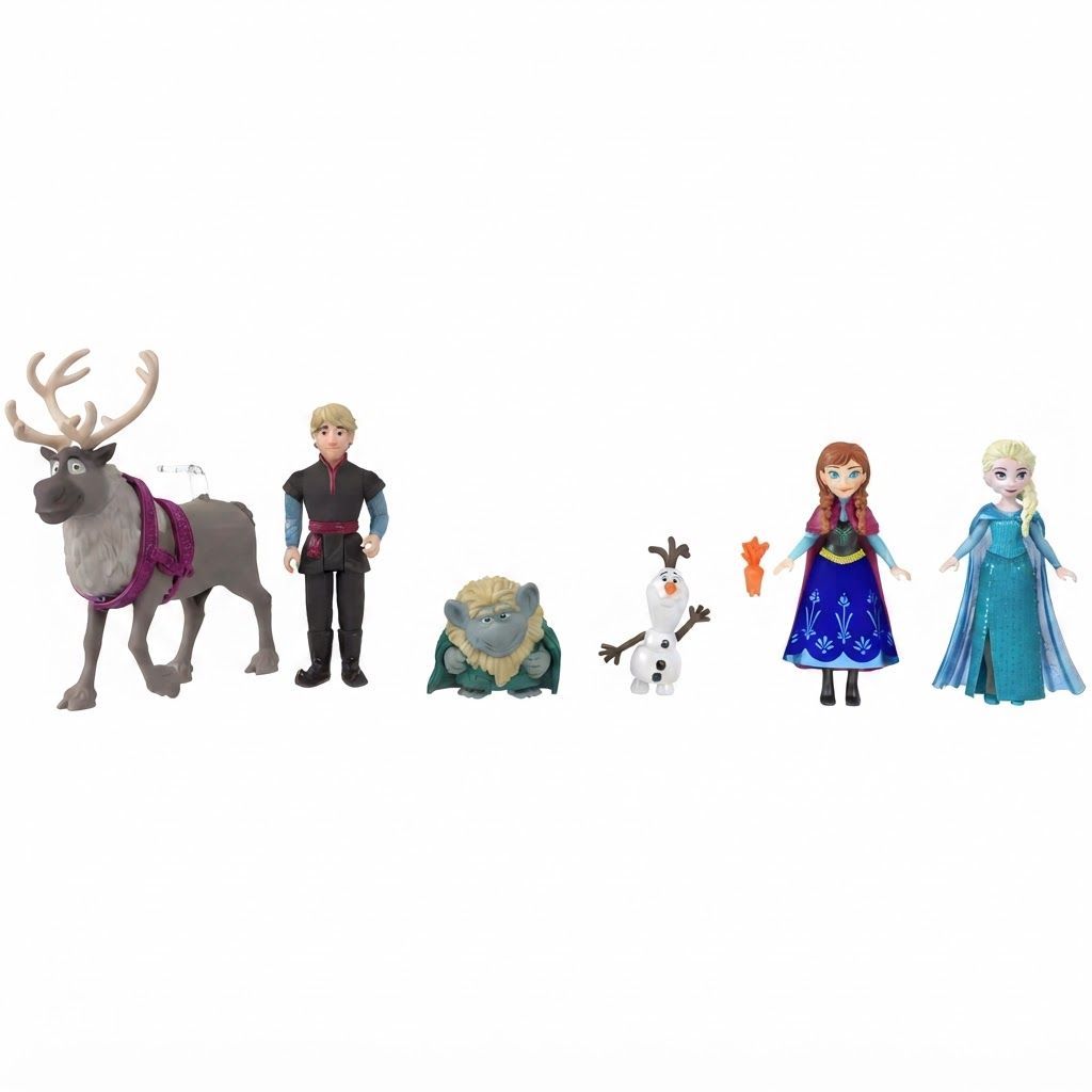Disney Frozen Story Set by Mattel, 6 Small Dolls Including Anna, Elsa, Kristoff, Olaf, Sven & Grand Pabbie, Collectible Set