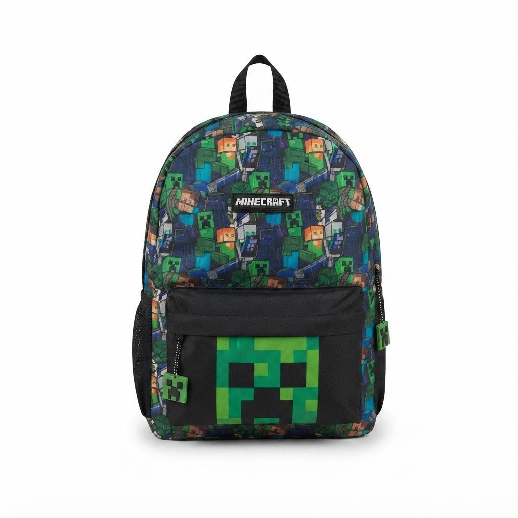 Minecraft Kids Backpack, Steve & Creeper Black School Rucksack for Boys & Girls, Official Gaming Backpack
