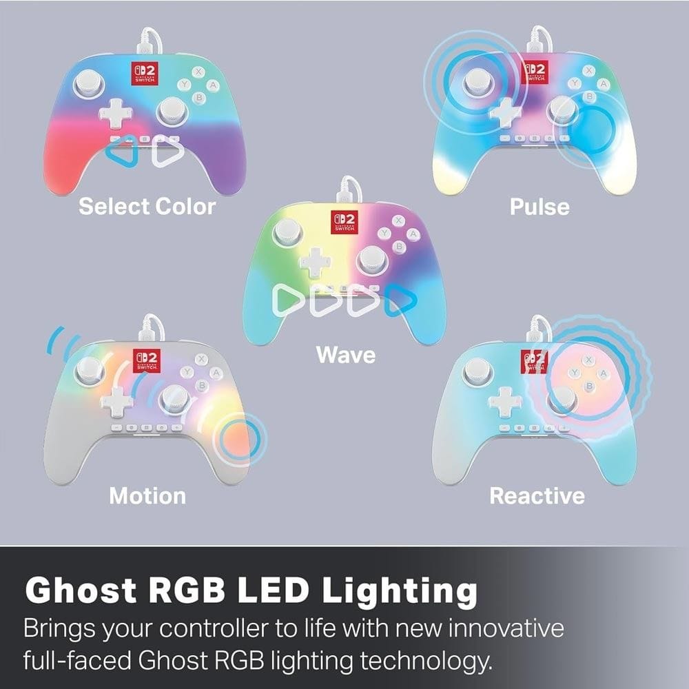 PowerA Advantage Wired Controller for Nintendo Switch 2, Hall Effect Sticks, RGB Lumectra Lighting, Ergonomic Design & Mappable Buttons | White - 617885152917