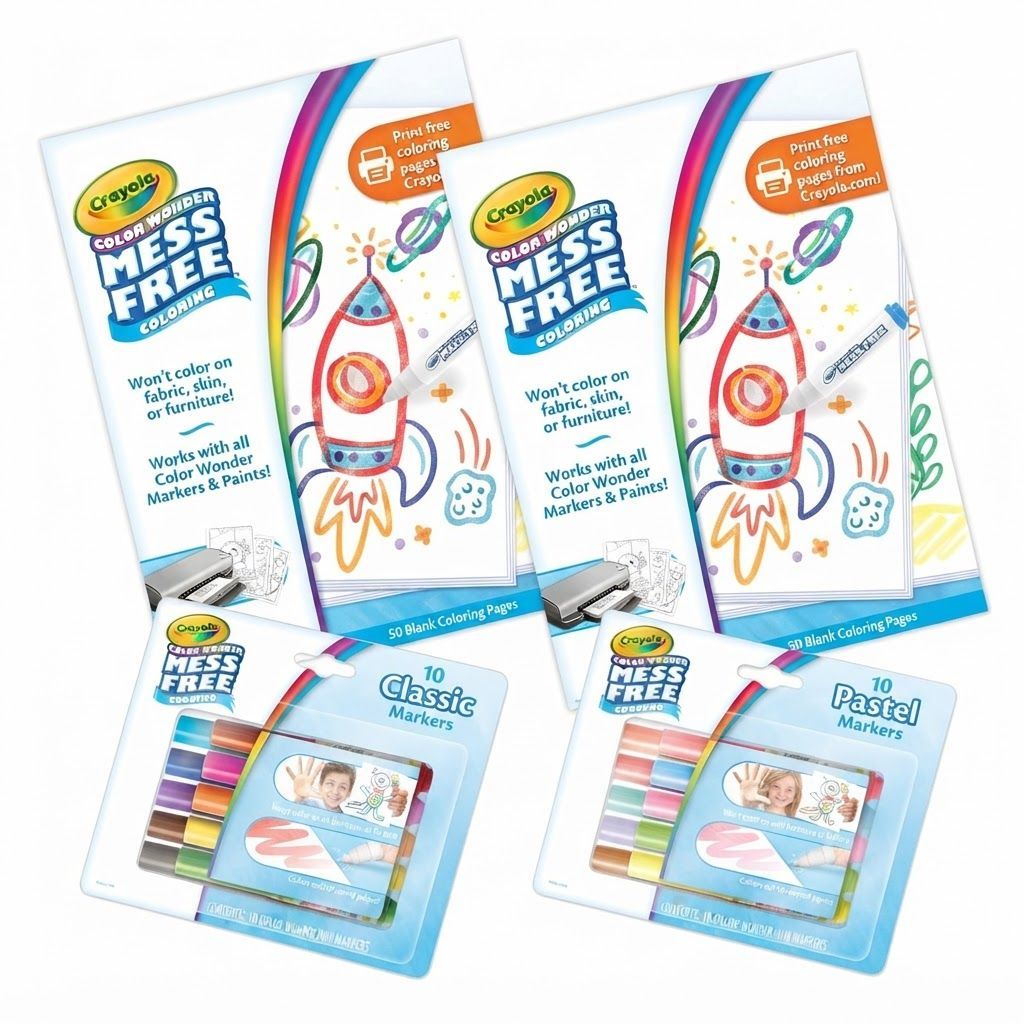 Crayola Color Wonder Mess Free Coloring Kit, 100 Coloring Pages & 20 Mini Markers, Travel Art – 3 years and up, Non-toxic