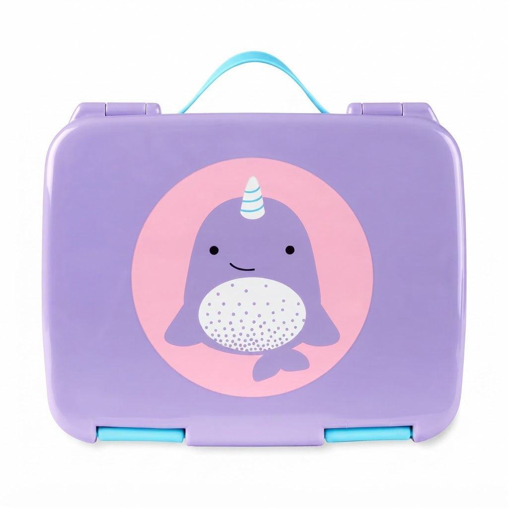 Skip Hop Zoo Bento Narwhal Lunch Box 3+ Years, Secure Seal Helps Prevent Messes, Flexible Carry Handle, Dishwasher-safe - Multicolour