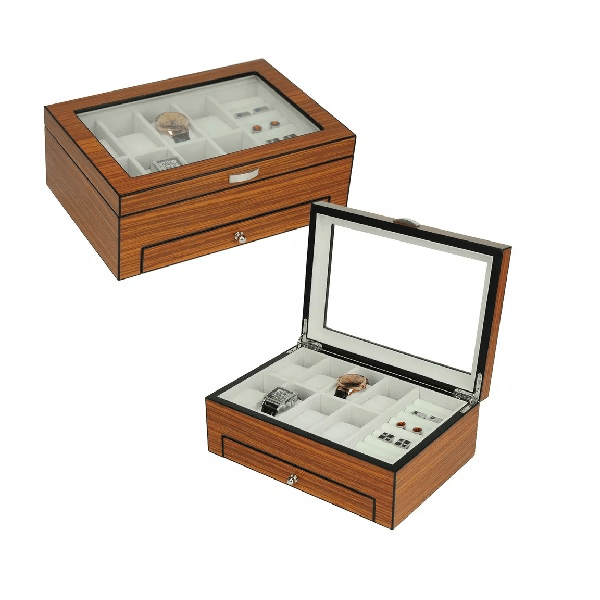 Luxury Signature Wooden Jewelry Box with Drawer & Pen Slot, MDF Zebra Finish