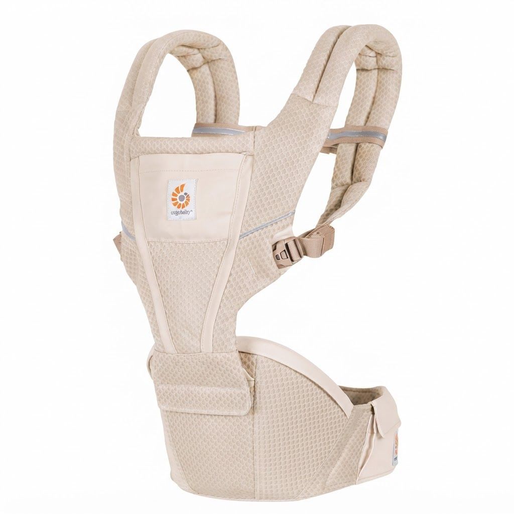 Ergobaby Baby Carrier Hip Seat 4-48 Months, Padded Adjustable Straps, Large Storage Pocket, Anti Slip Material - Natural Beige