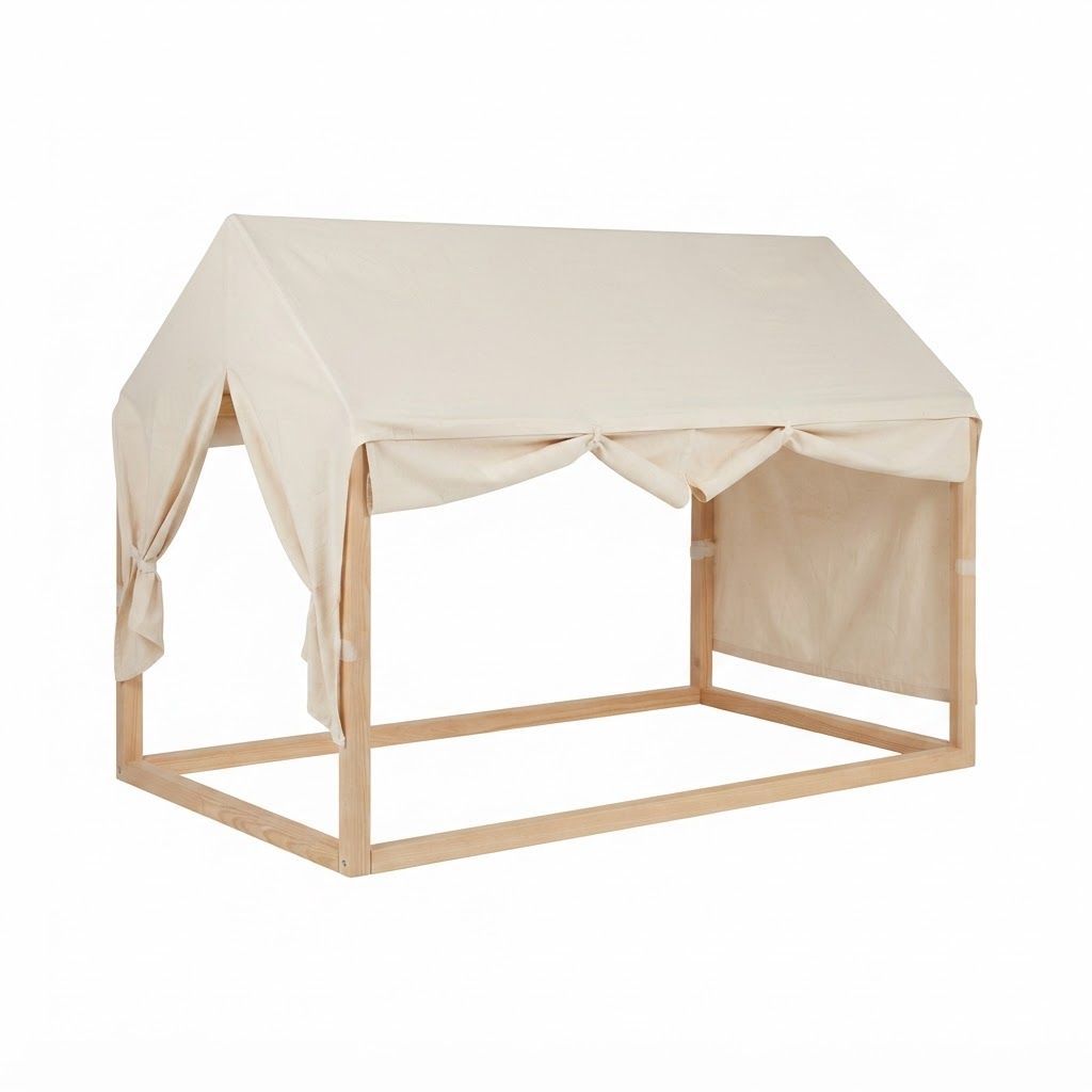 Childhome Bed Frame House Cover 90x200cm, Handy Windows, Roll-Up Sides, Very Easy To Attach - White