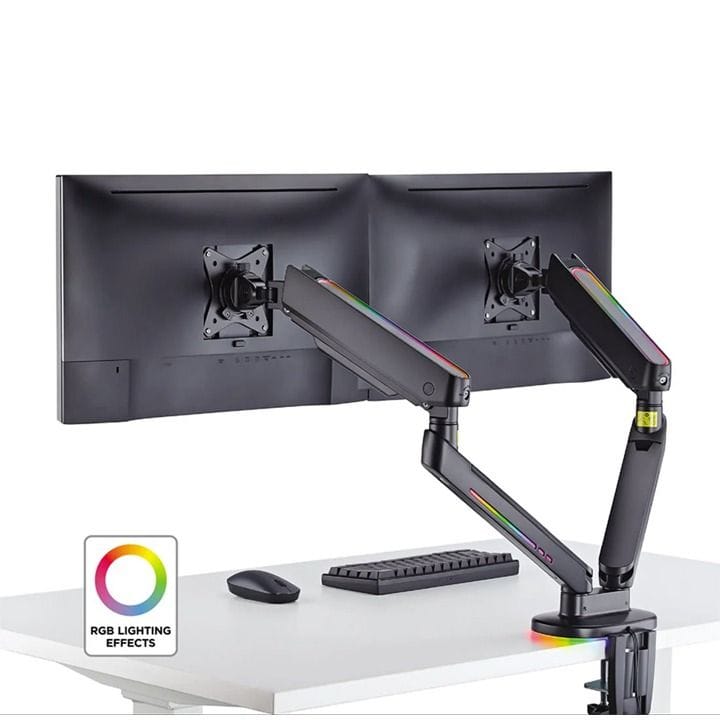 إيبك جيمرز ذراع شاشة مزدوج RGB بنابض غازي – حامل شاشتين قابل للتعديل | أسود – EG-DGSMA-B