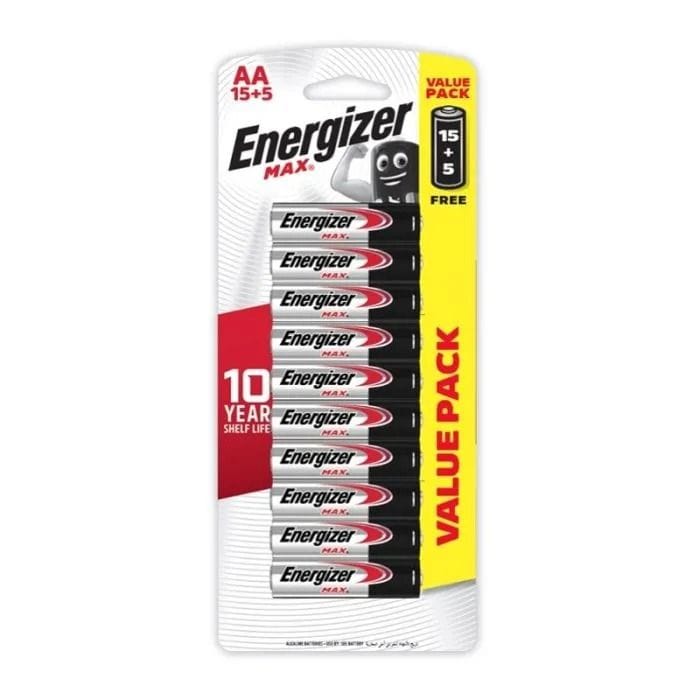 Energizer MAX Alkaline AA Batteries - Bonus Pack of 20 (15+5 Free), Long-Lasting Power, Leak Protection