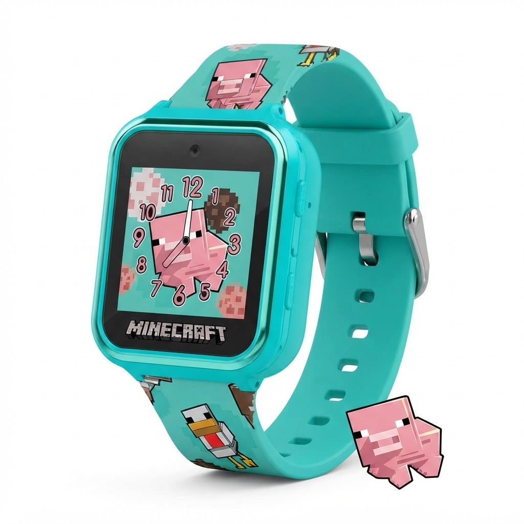 Minecraft Kids Smartwatch – Interactive Touchscreen Watch with Selfie & Video Camera, 6 Games, Step Counter, Voice Recorder, Alarm & Timer
