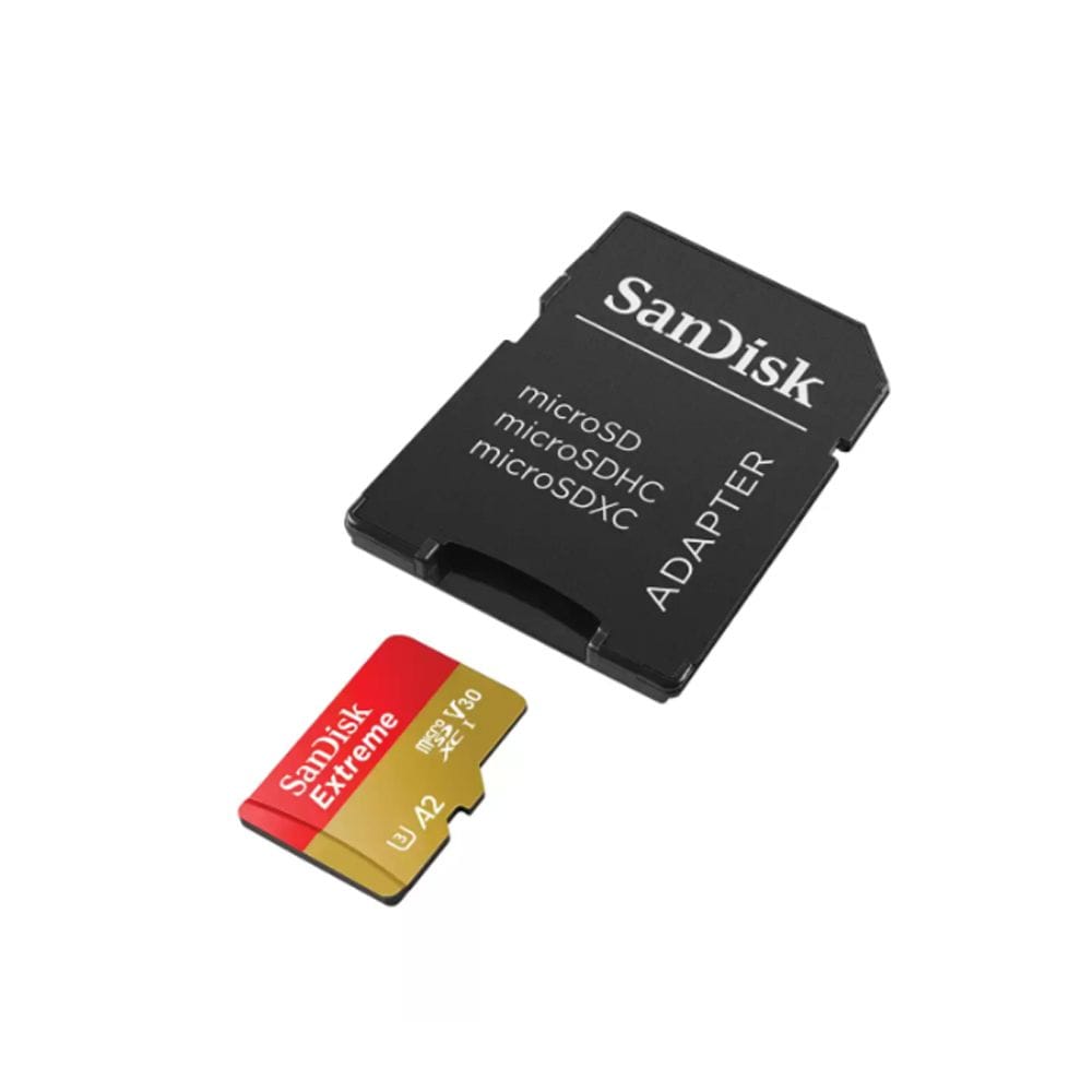 سانديسك إكستريم microSD UHS-I سعة 256 جيجابايت، بسرعة قراءة 190 ميجابايت/ثانية وكتابة 130 ميجابايت/ثانية لتصوير فيديو 4K، أحمر/ذهبي