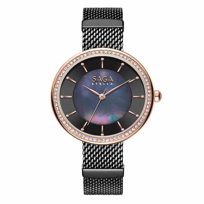 Saga Women Watch, 35mm Stainless Steel Case, Stainless Steel Bracelet, Swiss Ronda R2035 Quartz Movement, Elegant Analog Wristwatch