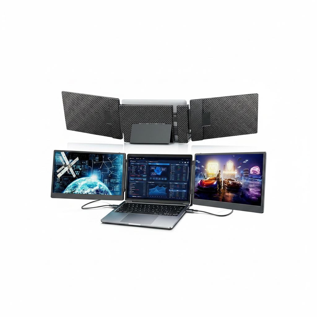 V2COM S3 Laptop Screen Extender, 14'' Triple Portable Monitor, 1080P FHD IPS, Plug and Play, Compatible with 13''-17'' Laptops, MacOS, Windows