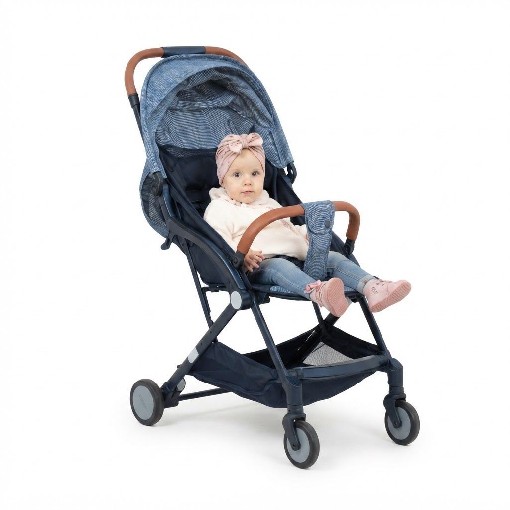 The Moon Brand Ritzi Cabin Stroller, Ultra Lightweight Travel Baby Pushchair Compact Fold Birth to 3 Years, 5-Point Safety Harness | Black and Grey 