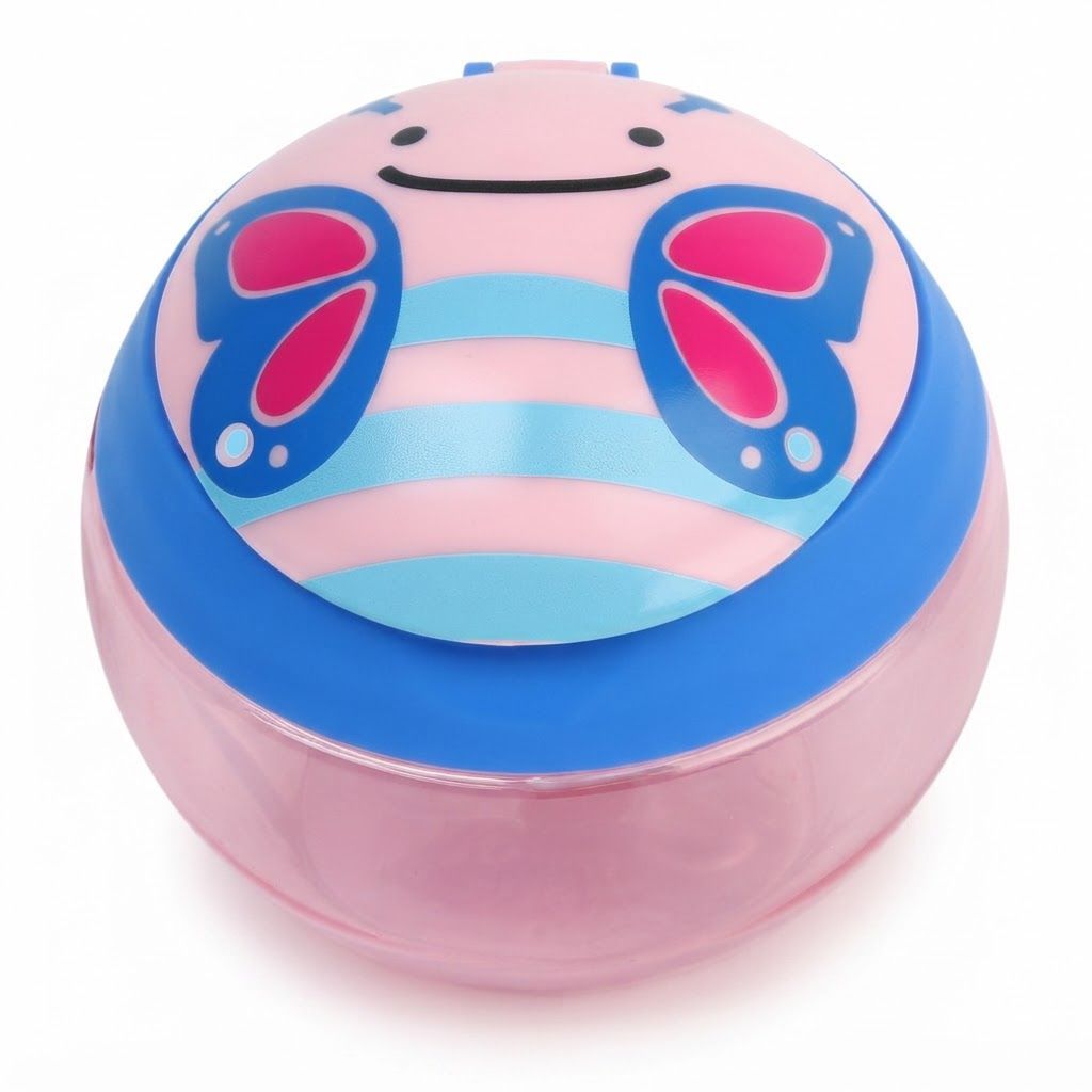 Skip Hop Zoo Butterfly Snack Cup 12+ Months 222ml, Hygienic Flip-Down Straw Protection, Adorable Zoo Character Design, Dishwasher Safe - Multicolour