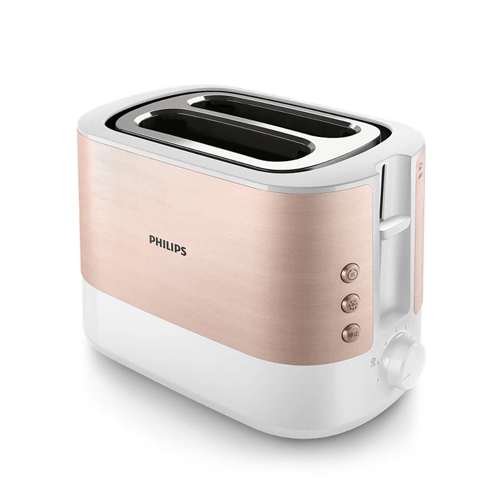 Philips Viva Collection 2-Slice Toaster, 950W Power, 8 Browning Settings, Extra-Wide Slots & Integrated Bun Warming Rack | Gold - HD2637/11