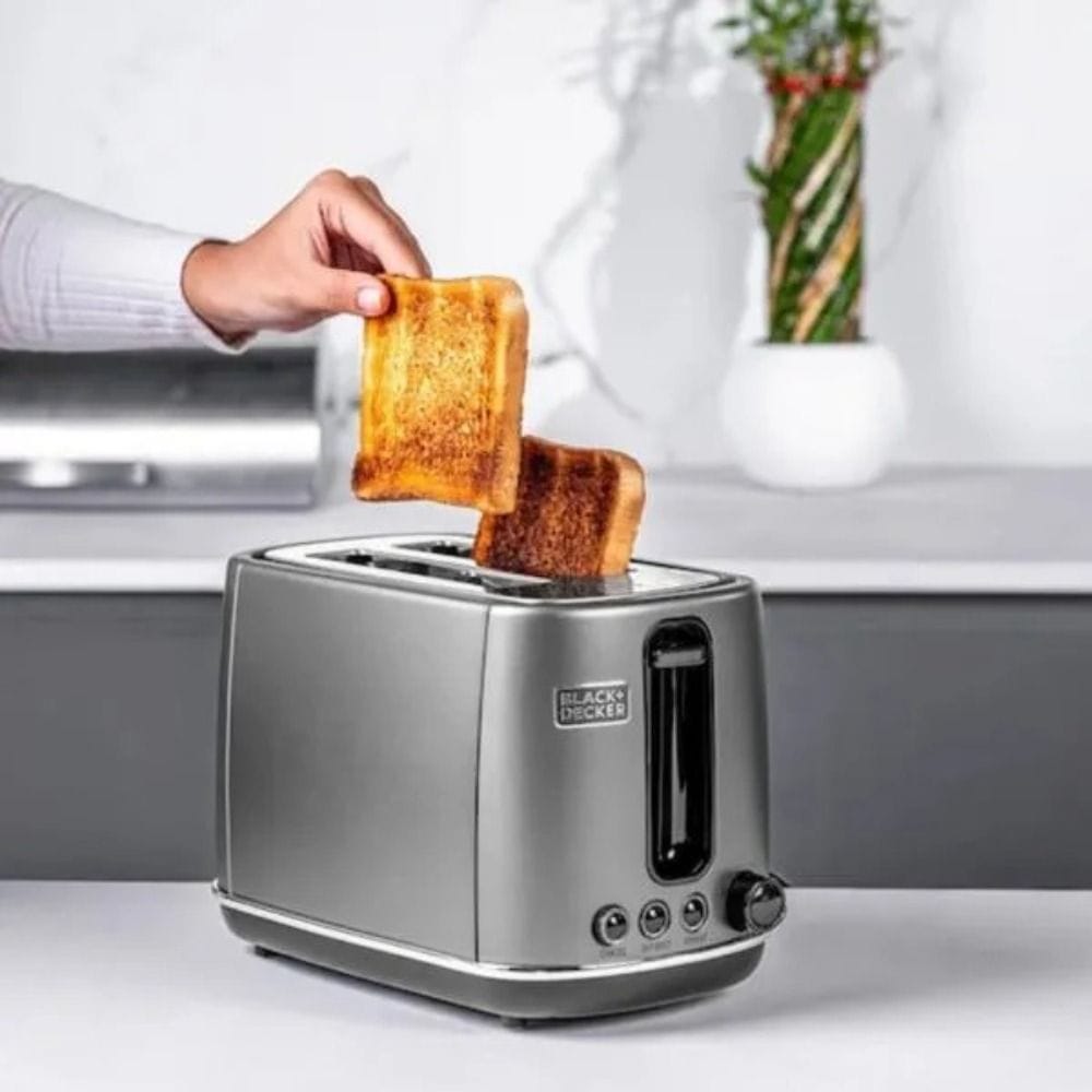 Black + Decker Stainless Steel 2-Slice Toaster 1050W, Adjustable Browning Control, Wide Slots, Removable Crumb Tray | Black | SSET225-B5