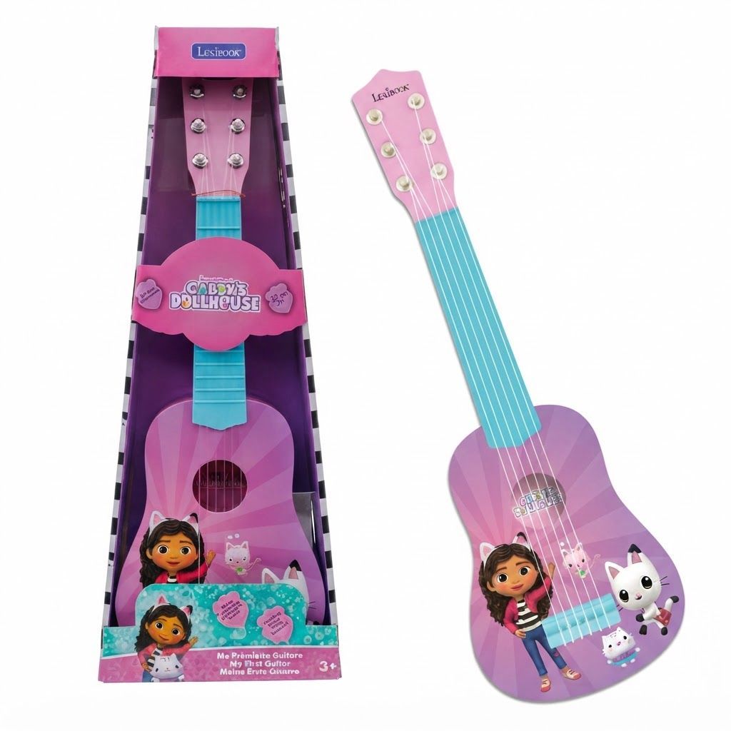 Lexibook Gabby's Dollhouse Toy Guitar for Kids, 21-inch Pink Musical Instrument with 6 3 years and older