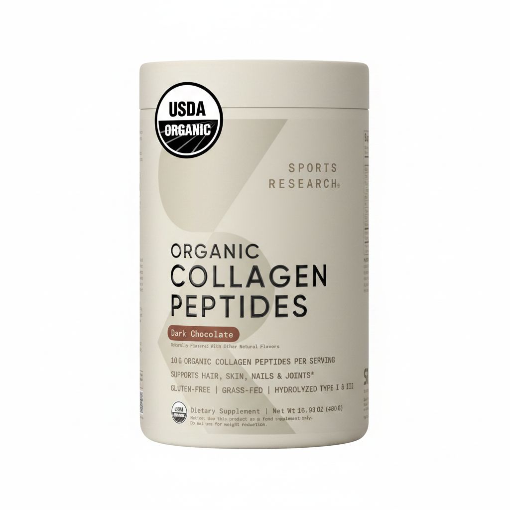 Sports Research Organic Collagen Powder - Hydrolyzed Type I & III - Dark Chocolate Flavor - 30 Servings