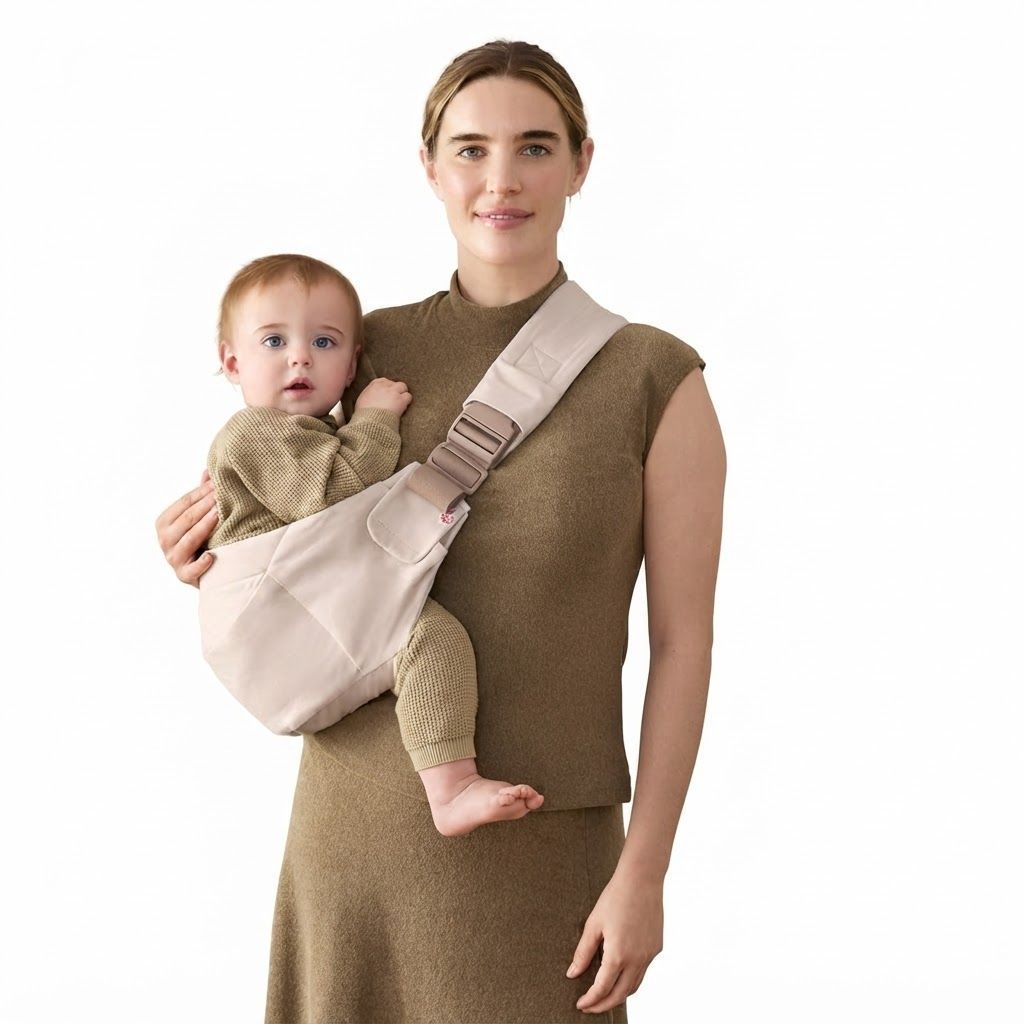 Ergobaby Upsie Sling Carrier, Ergonomic Wide Bucket Seat For Full Support, Cushioned Strap For Caregiver Comfort, Stylish And Reliable Design - Natural Beige
