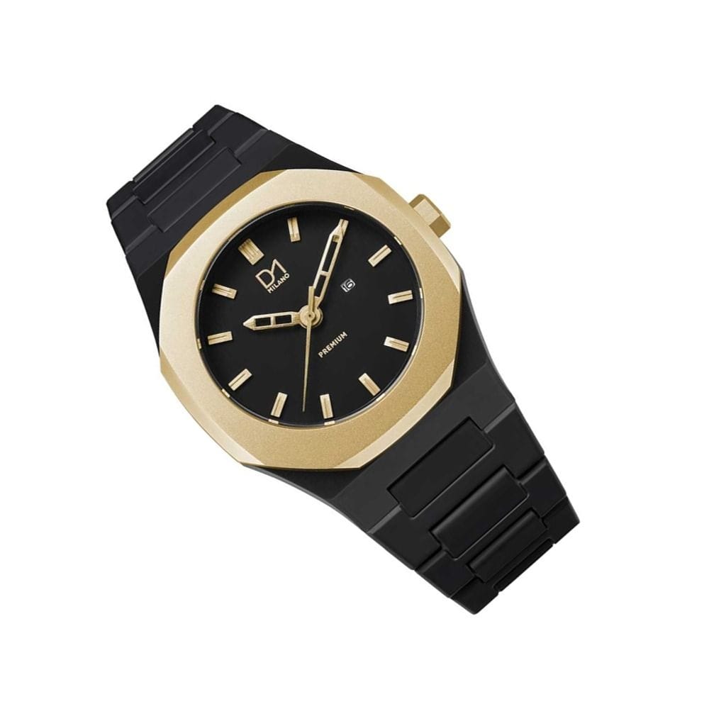 ساعة D1 Milano PR02 المصنوعة من البولي كربونات، بقطر 40.5 مم، مزودة بعلبة وسوار من البولي كربونات، وحركة كوارتز يابانية، وزجاج معدني، ومقاومة للماء حتى 5 ضغط جوي.