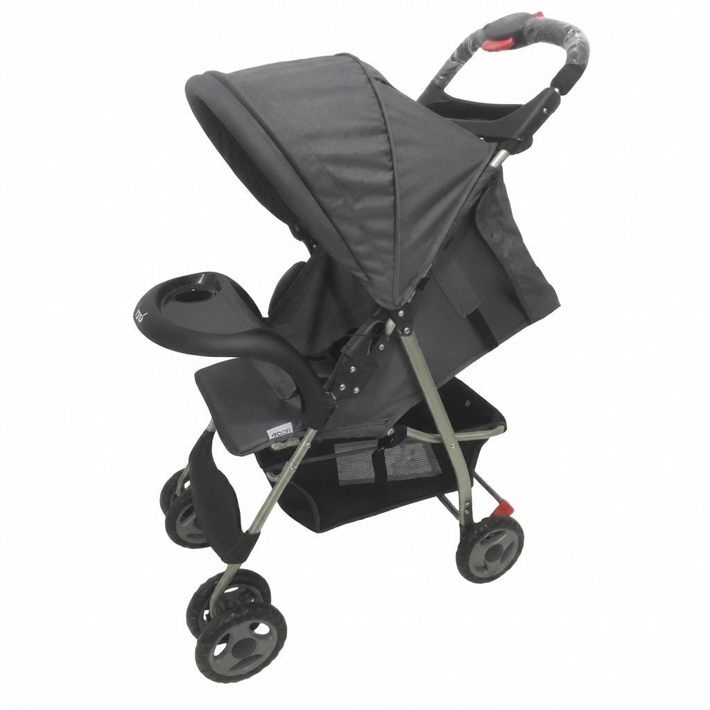 The Moon Brand Bezik One-Hand Fold Travel Stroller - Newborn to 24kg Infant Pram, Multi-Position, 0 Months+, 5-Point Harness | Dark Grey