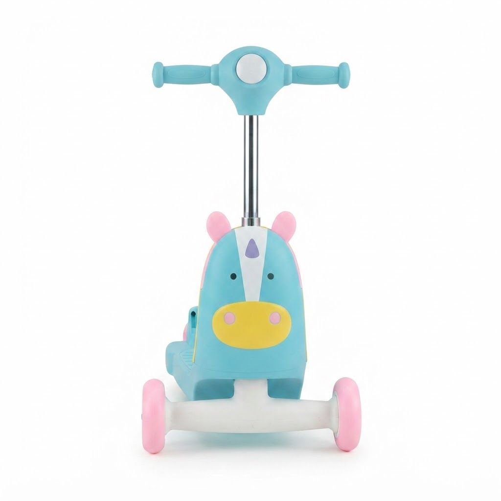 Skip Hop Zoo Unicorn Ride On 3 in 1 Scooter 12+ Months, Adjustable Handle For Comfortable Standing Height, Three Ways To Play - Multicolour