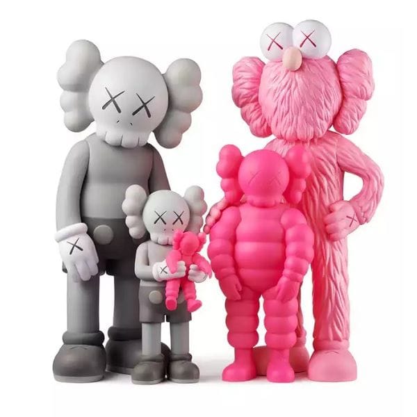 Luxury Signature Kaws Family Grey and Pink Collectible Figure, Modern Resin Display Ornament for Home, Office & Shelf Decor