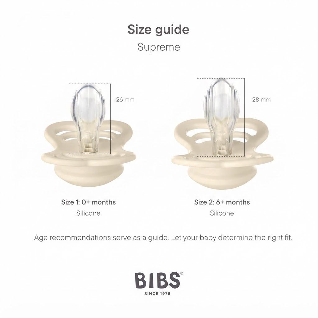 BIBS Supreme Pacifiers Size 1 0+ Months 2 Pack, Adaptive Nipple Valve Technology, Ergonomic Wide Shield Design, Improved Air Ventilation System - Haze/Blossom