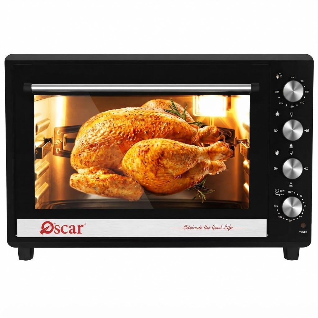 Oscar 150L Electric Oven, Rotisserie & Convection, Double Glass Door, Adjustable Temperature Control, 120-Min Timer | Black - OEO150L