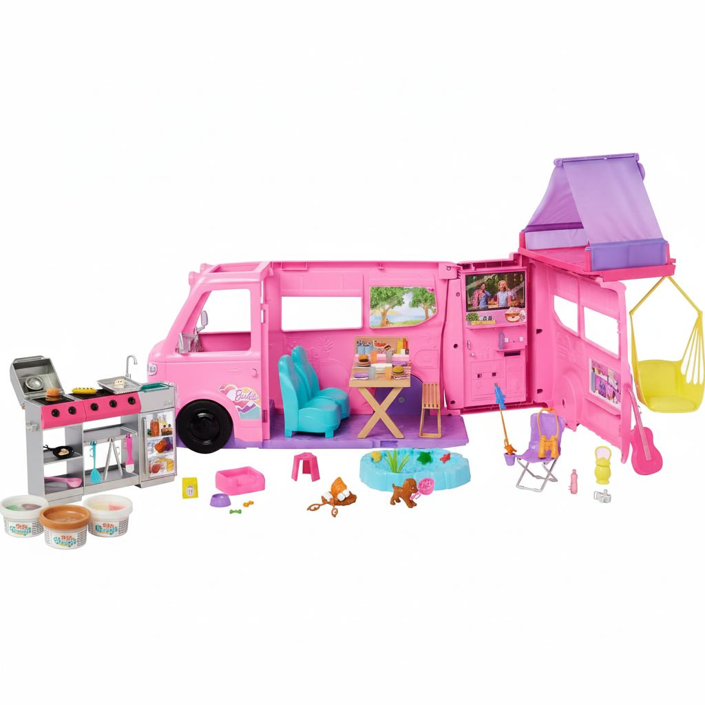 Barbie Dream Camper Playset with Camping Accessories & Color-Changing Features