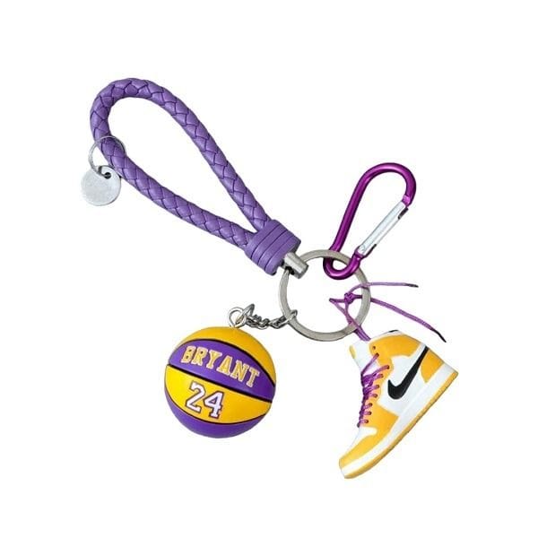 Luxury Signature Bryant Ball Keychain Set, Basketball Ball Keyring, Purple Rope with Yellow Sneaker Charm