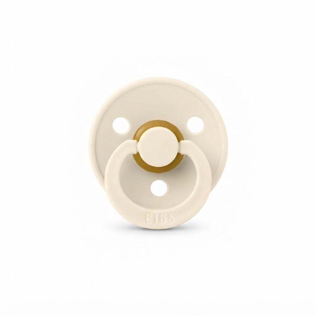 BIBS Latex Colour Round Pacifier Size 2 6+ Months 2 Pack, Customized Comfort, Skin-Like Softness, Flexible And Durable - Ivory/Blush