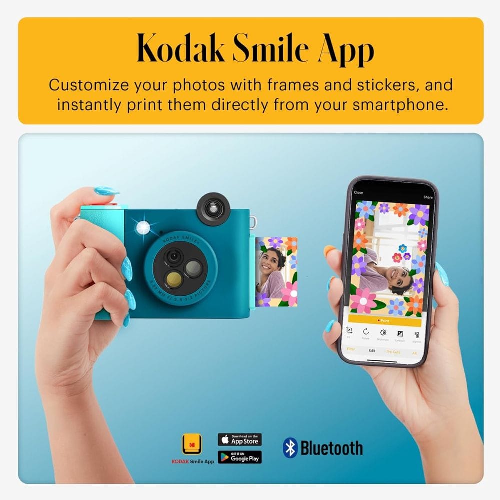 Kodak Smile+ Instant Print Digital Camera, 10MP Camera, 2x3-Inch ZINK Photo Printing, Bluetooth Connectivity & LCD Viewfinder | Blue - 843812173032