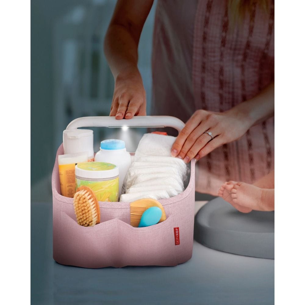 Skip Hop Light Up Diaper Caddy, Easy-Grip Handle With Soft Light, Customizable Interior Layout, Smart Pocket Storage Design - Heather Pink