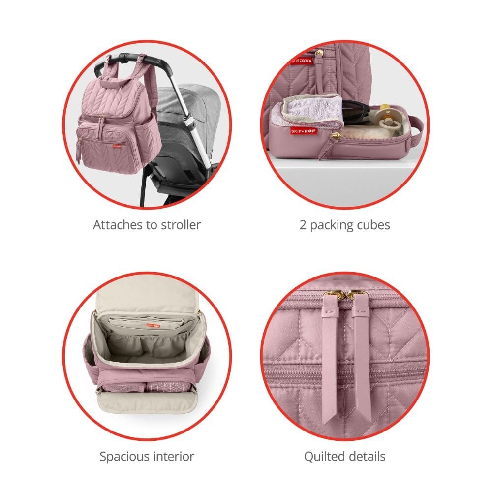 Skip Hop Forma Diaper Backpack, Lightweight And Waterproof Design, Smart Organized Storage System, Stroller-Friendly Clip System - Mauve Mist