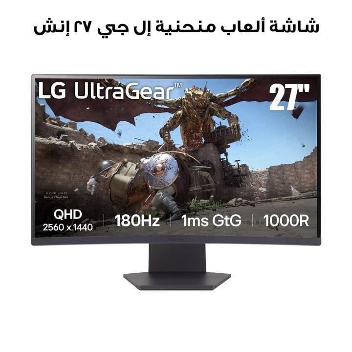 LG 27 UltraGear 1000R curved gaming monitor, QHD, 1ms (GtG, 180Hz, 2024) | 27GS60QC-B