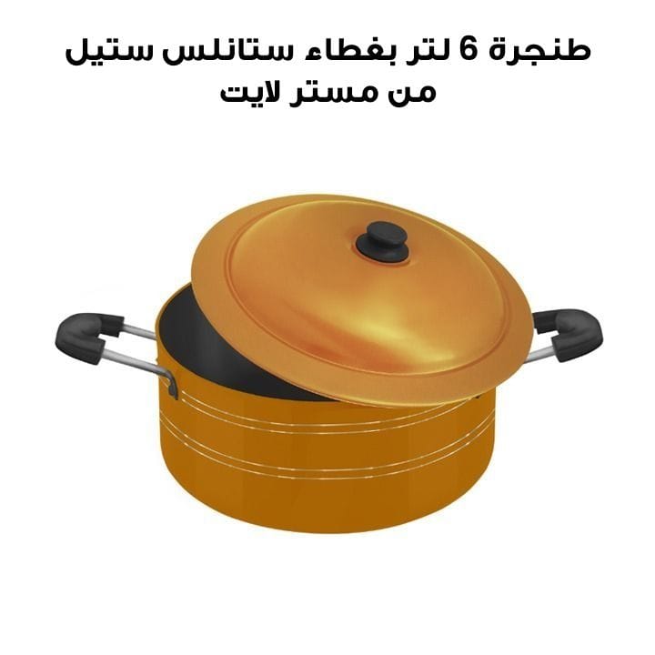طنجرة 6 لتر بغطاء ستانلس ستيل مستر لايت | MR BIRIYANI POT 6