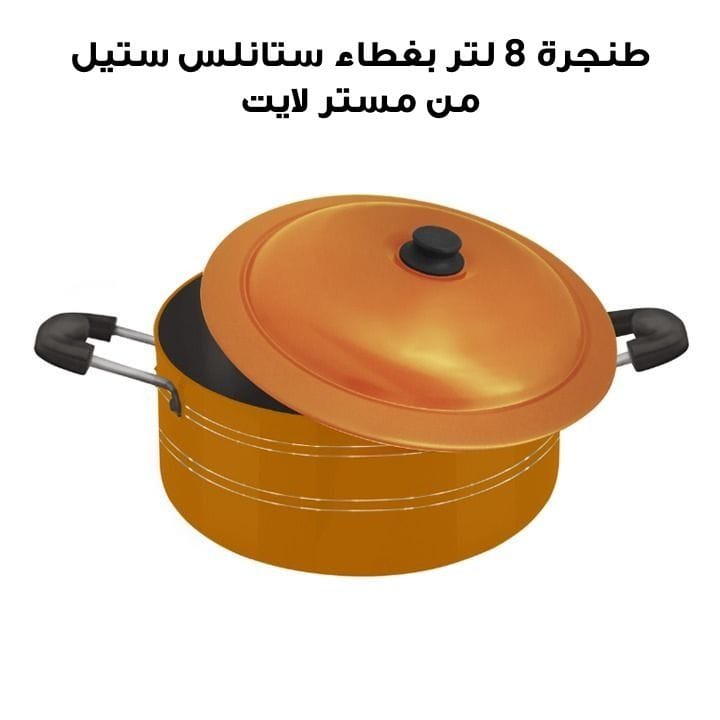 طنجرة 8 لتر بغطاء ستانلس ستيل مستر لايت | MR BIRIYANI POT 8