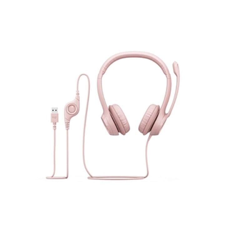 لوجيتك سماعة رأس سلكية للكمبيوتر بمنفذ يو إس بي لون وردي موديل H390