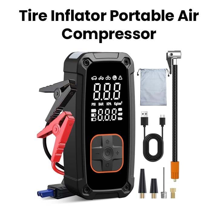 لامفورات منفاخ إطارات وضاغط هواء محمول مع مشغل تشغيل - 150PSI و25000mAh - أسود | LTI-150J